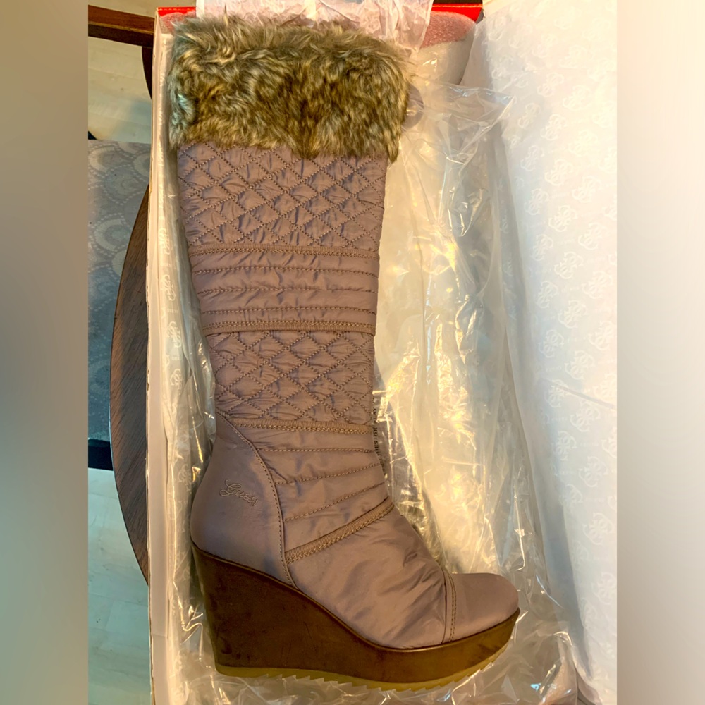 Guess Taupe Pozita faux fur boots in Women’s size 8 - used condition